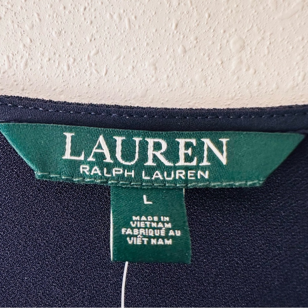 New Lauren Ralph Lauren Navy Blue Blouse Top with Gold Button Details - Picture 7 of 8